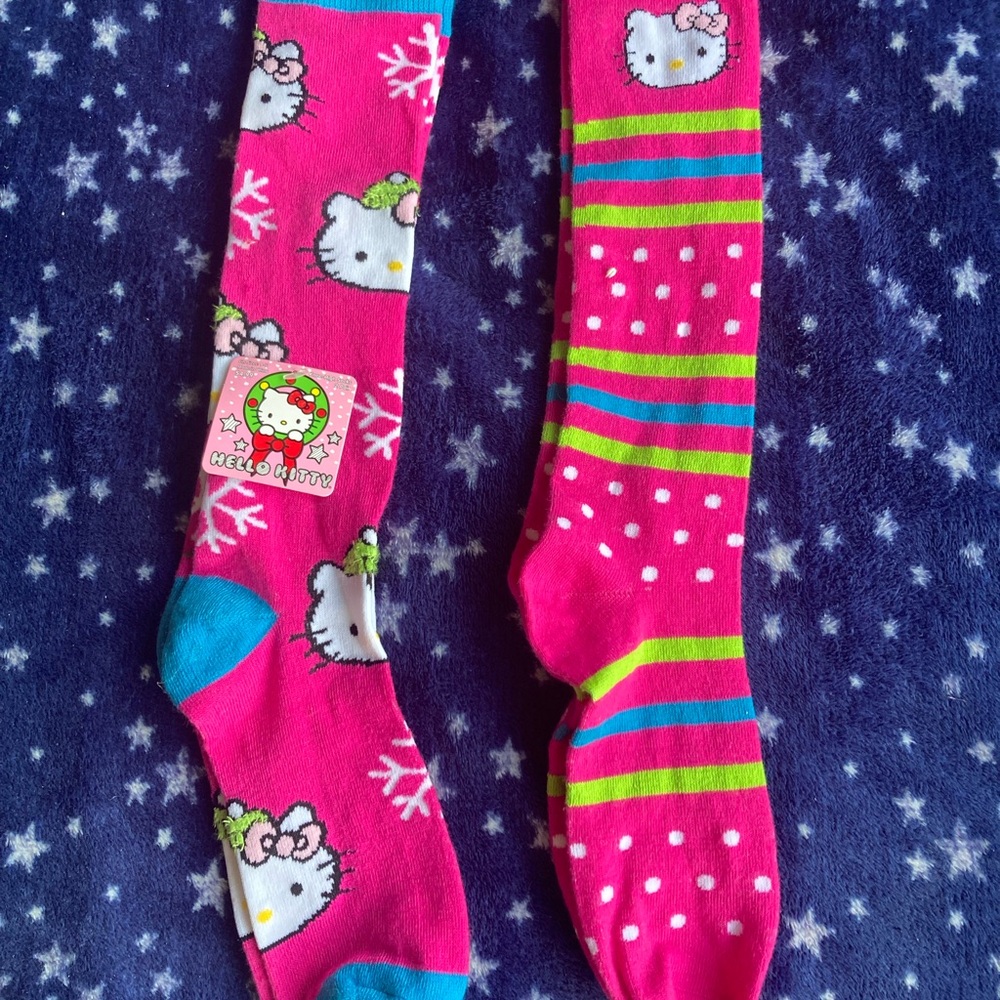 Hello Kitty Pink and Blue Patterned Socks